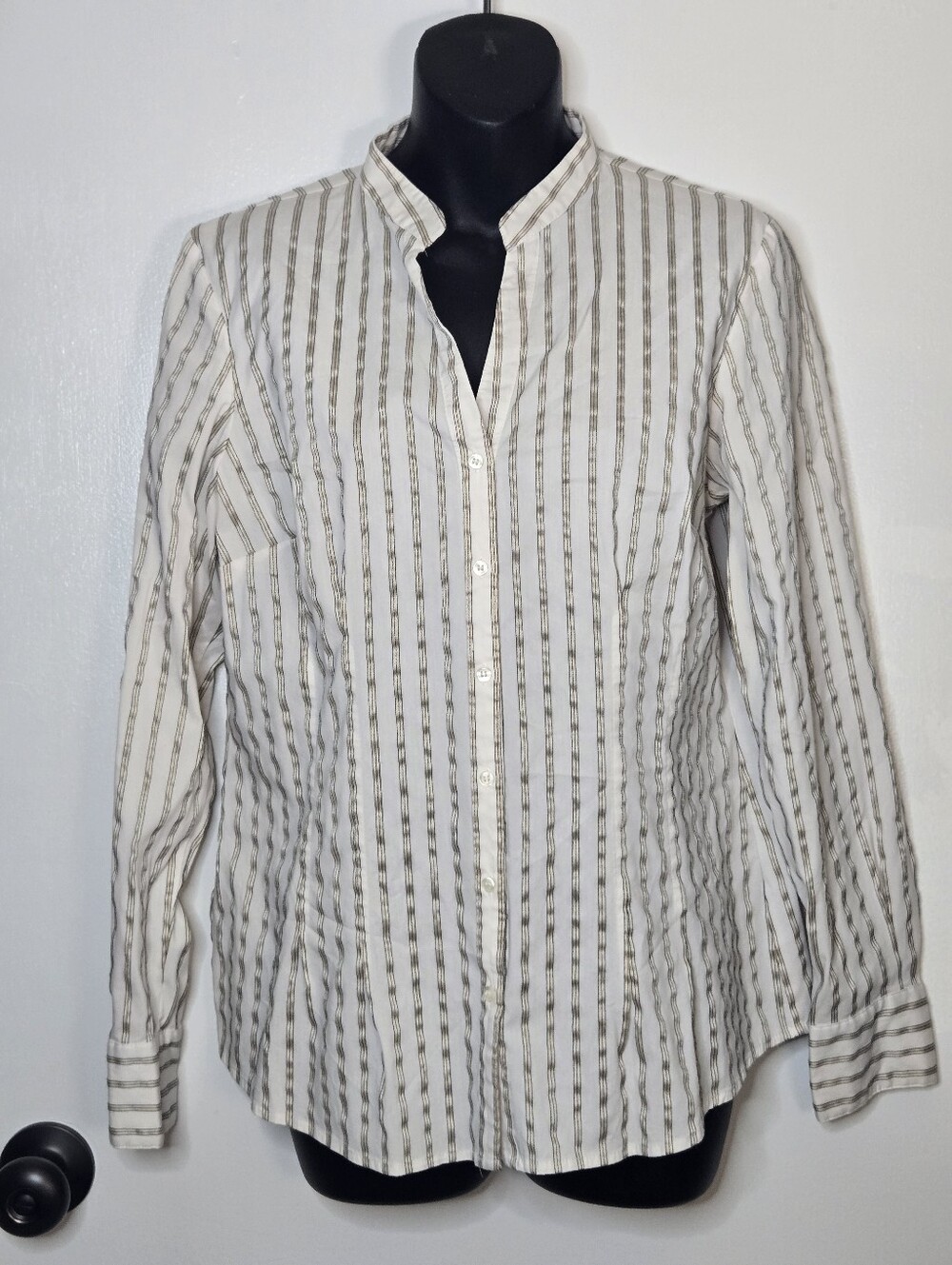 H&M White Striped Button-Up Shirt - Neutral Stripe